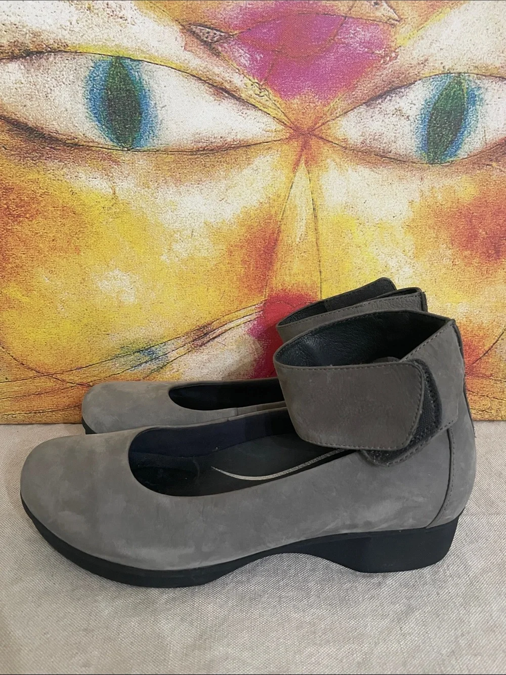 Dansko Lulu Ankle-Strap Mary Jane Flat in gray suede